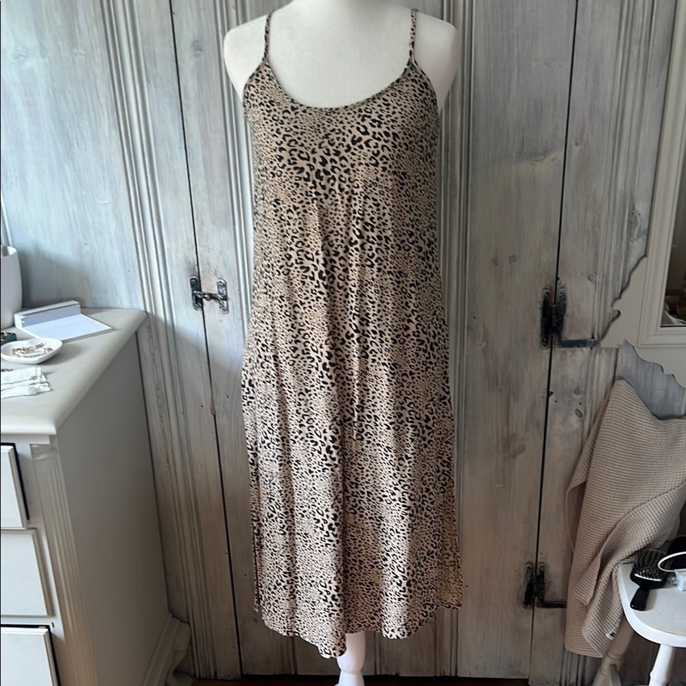 AMERICAN EAGLE leopard print spaghetti strap midi dress S resortwear neutral